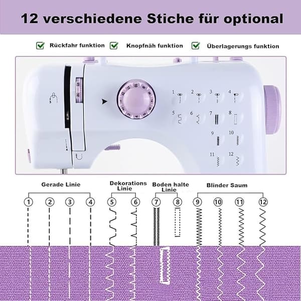 Electric Sewing Machine with 12 Stitches, Portable and Adjustable Speed