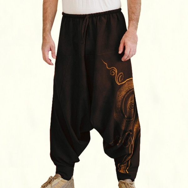 Menn Yoga Bukser Bohemia Style Plisserte Oversized Special Harem Bukser Brown XL