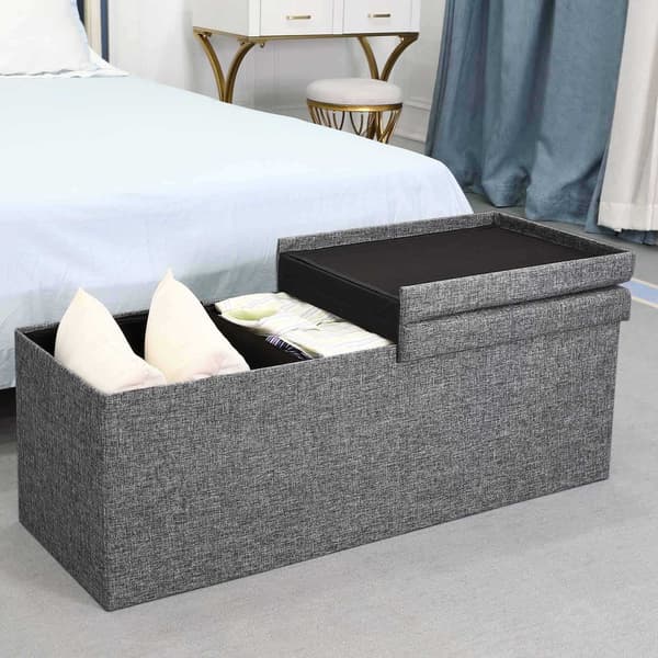 Foldable Storage Bench, Dark Grey, 80x40x40cm, 100L Capacity 6180