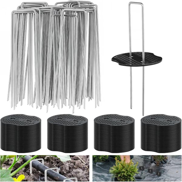 100-400 stk U-formede jordplugger med bufferringer hageplugger for å feste ugresslandskapsnett hageplen tilbehør 40pcs A
