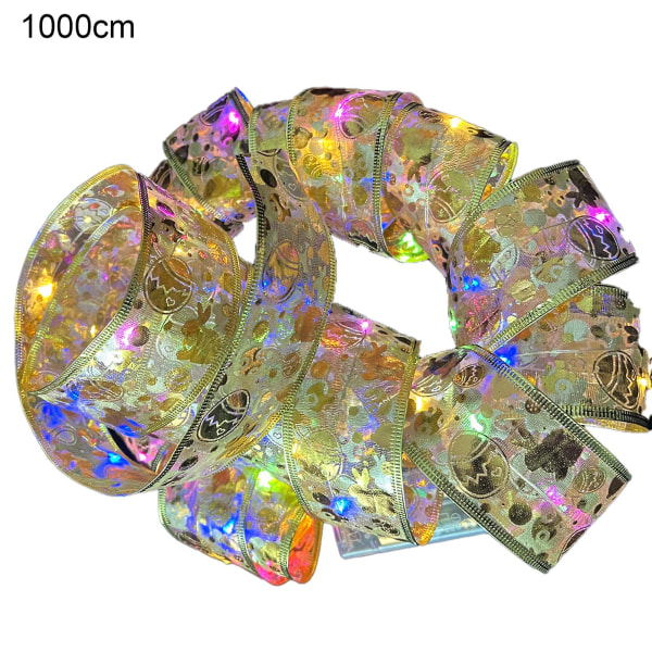 Sett med påske-inspirerte øye-fangende båndlys med LED-lys, søt kaninmønster, båndlysdekorasjon til fest Golden 10M,Colorful Light