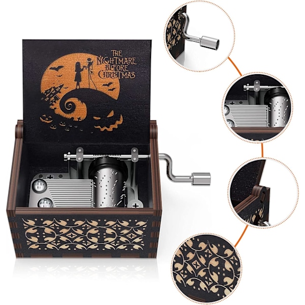 Halloween Melody -puinen musiikkikello Painajainen ennen joulua Vintage-puinen musiikillinen lahja