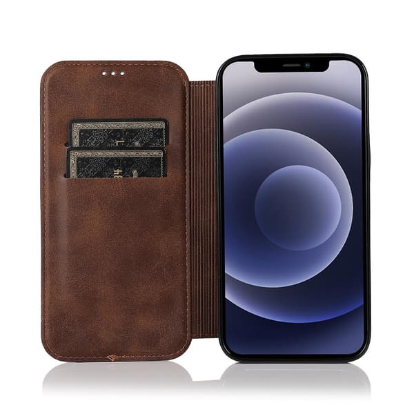 iPhone 12 Mini Etui Læder Wallet Flip Telefon Etui Brown iPhone 12 Mini