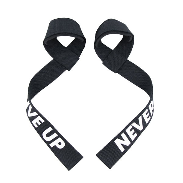 Vektløftende stropper Polstrede håndledd Styrketrening Støtte Markløft stropper for menn Black NEVER GIVE UP 2pcs