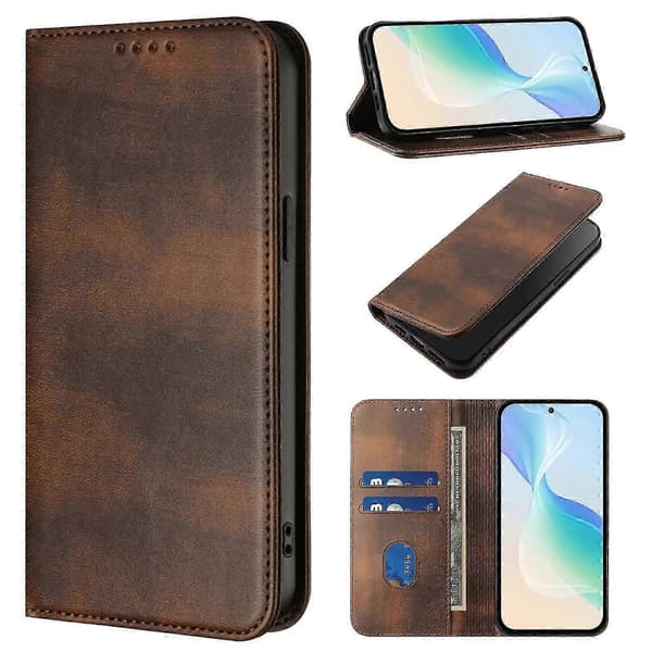Plånboksfodral i retro texturläder för Motorola Edge 60 Pro 5g Brown