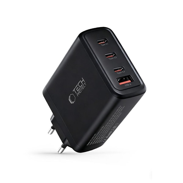 Tech-Protect 120W Vægoplader PD QC3.0 USB-C/USB-A Sort 280
