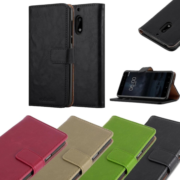 Case Nokia 6 2017 taitettavalle phone case - cover - jalustalla ja korttilokerolla Brown