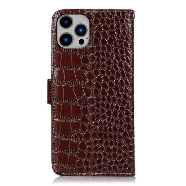 Krokodille Toplag Ko Læder Telefon Cover til iPhone 14 Plus Brown