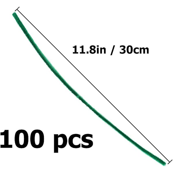 100 stk. Chenille-piberensere, Ensfarvede piberensere til DIY-håndværk og dekorationer, Chenille-piberensere (Grøn)