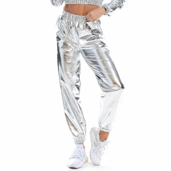 Dammode Holografiska Streetwear Club Coola Blanka Casual Byxor Silver S