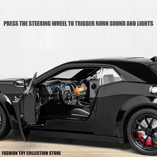1:24 Dodge Challenger Hellcat Legetøjsbil Støbt Metel Biler Legetøj Træk Tilbage Hellcat Modelbiler med Lyd og Lys Hellc til Børn BLACK-NO BOX