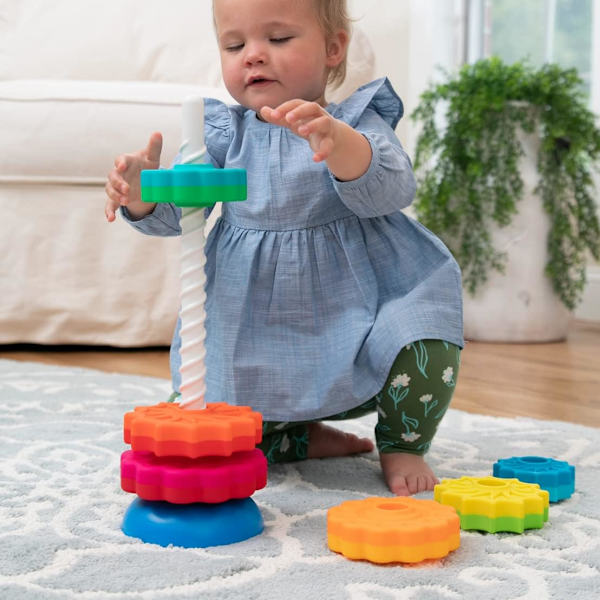 The Tower with Endless Gears. Stackable Toy for Toddlers