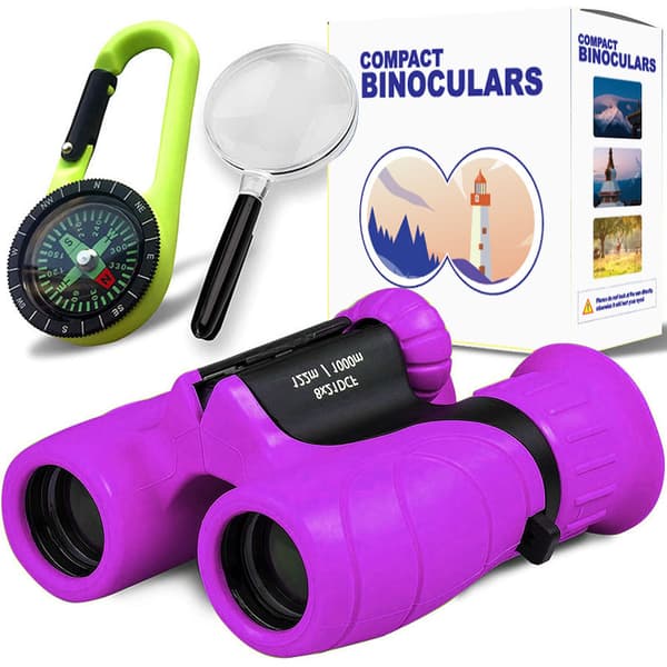 8x21 Kids Binoculars - Shockproof Compact for Bird Watching & Exploration | High Resolution (Pink)