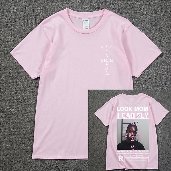 HOT Cactus Jack T-paita 2022 Kesä Miehet Naiset LOOK MOM I CAN FLY Tee ASTROWORLD Hip Hop lyhythihaiset paidat Pink 1 XL