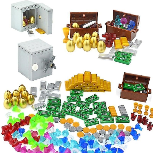 City Treasure Guld Sølv Diamant Sikkerhedsboks Byggeklodser Juvel Dollars Klodser Kompatible figurer Tilbehør gør-det-selv børnelegetøj