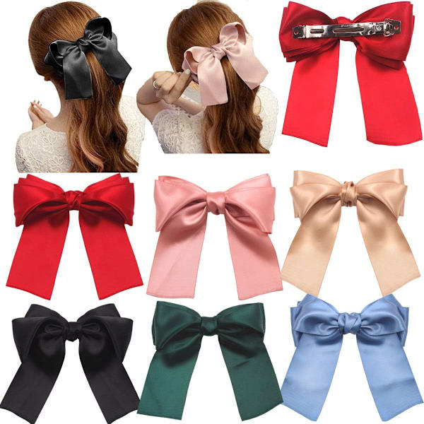 6 stk store hårspenner for kvinner og jenter 5,5 tommer silkebåndssløyfer håndverkssløyfer store hårspenner for Lolita-festjente 5.5 in