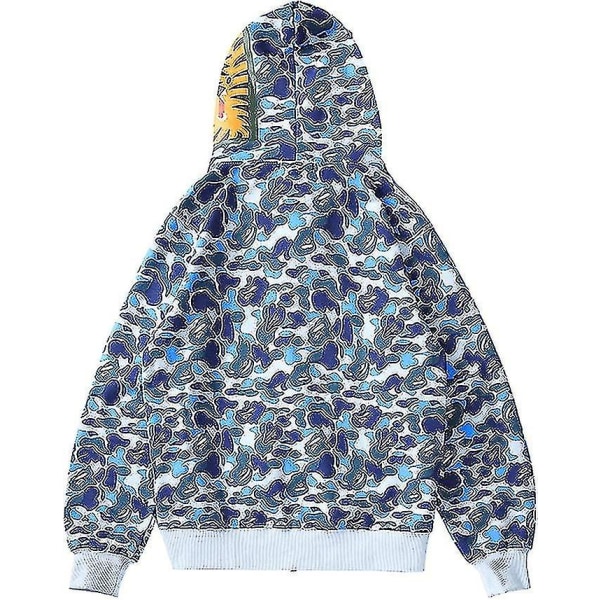 Shark Ape Bape Huppari Camo-Painatus Polyesteri Neule Rentoutunut Löysä Vetoketju Huppari Takki Miehille Naisille blue L