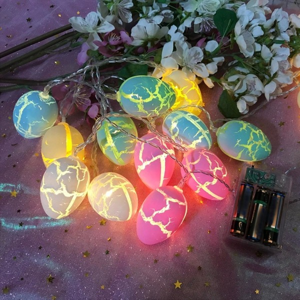 Easter Crackle Lights Varmvita Pvc-lyktor, 10 äggljus, 1,5 m/4,9 fot, batteridriven A2