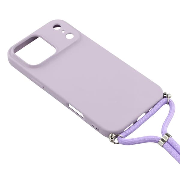 Skal för iPhone 17 Pro, mjukt TPU-fiberfoder, telefonfodral med axelrem Purple