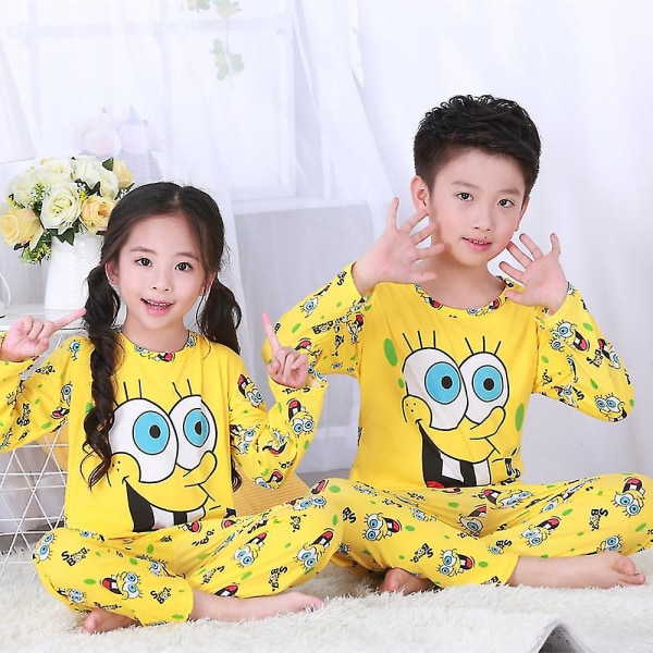 Barn Flicka Pojke Tecknad Pyjamas Set Lång Pyjamas Pjs nattkläder nattkläder SpongeBob 3-4 Years
