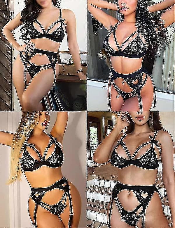 Kvinders blonde strømpebånd lingerisæt Black M