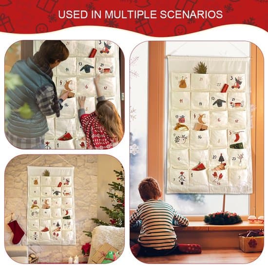 Adventskalender med 24 gjenbrukbare poser for barn