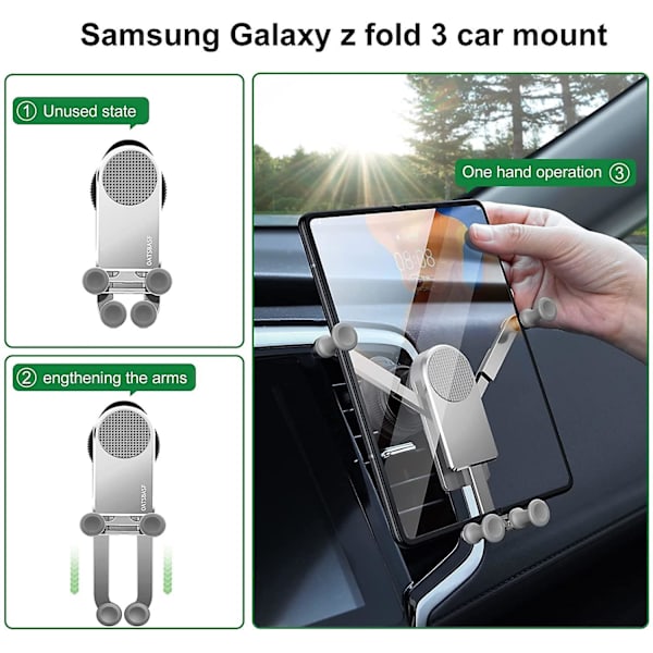 Gravity Biltelefonholder Kompatibel Med Samsung Galaxy Z Fold 5/z Fold 4/z Fold 3, Bilens Luftventilationsklemme Montering Smart Phone Stativ Silver