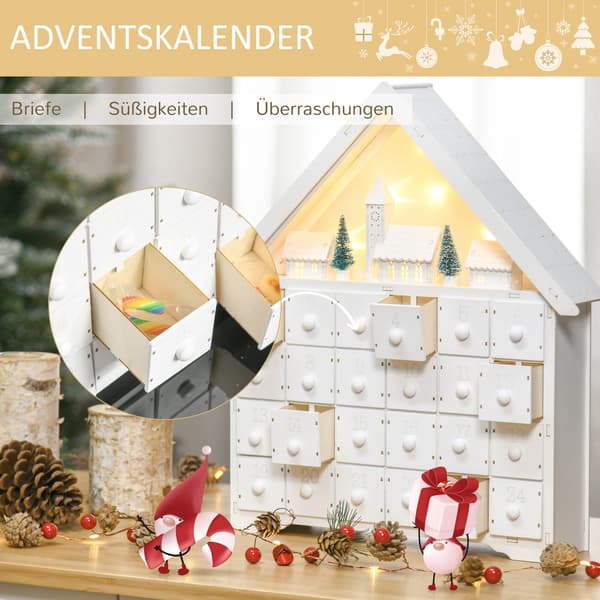 Adventskalender, 39x9x42 cm, hvit