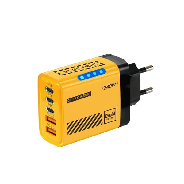 Xiaomi 240W hurtiglader Multiportlader 2USB+3 Type C 240W med lys Telefon Gan Ladehode for iPhone 16 15pro Adapter EU Yellow