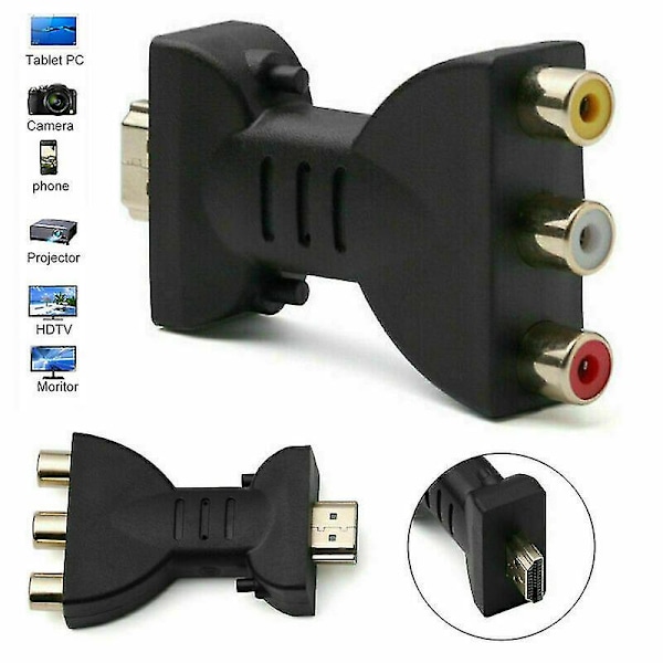 HDMI Han til 3 RCA Hun Composite AV Audio Video Adapter 4k Konverter til TV Video