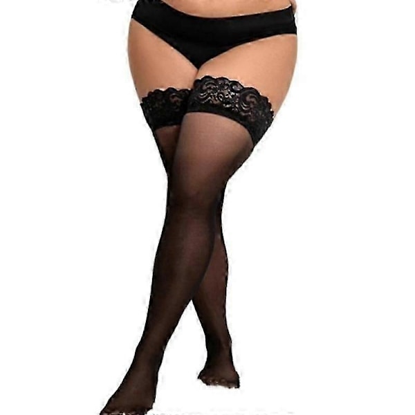 Plus Big Size Lårhøye Blondestrømper Dame Plus Size Strømper black