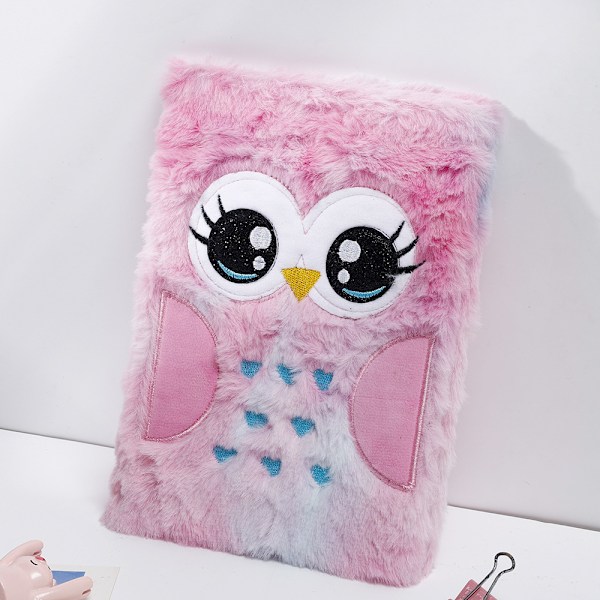 Plush Anteckningsbok A5 Anteckningsblock Plush Broderi Cartoon Kreativ Söt Anteckningsbok Owl