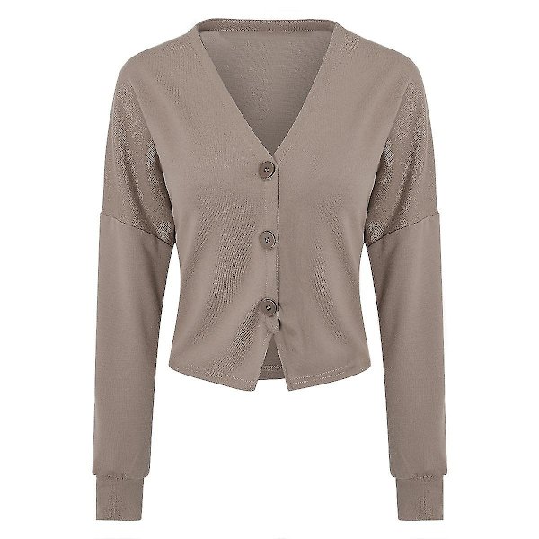Bomullsdamtröja med V-ringning, löst sittande, enfärgad, casual, 15 färger Khaki 3XL