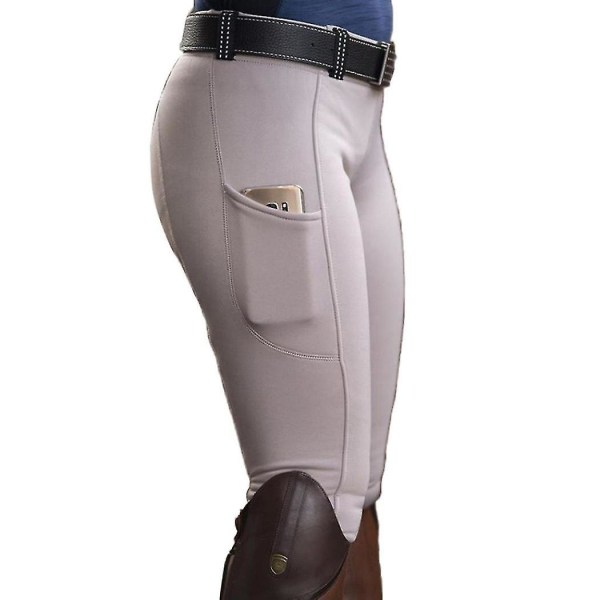 Kvinder Pocket Hip Lift Elastiske Ridebukser Hestevæddeløbsbukser White 2XL