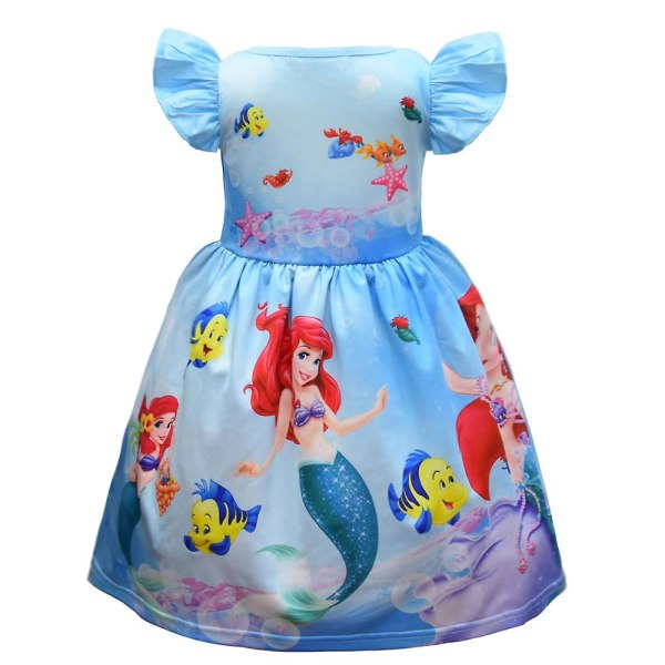 Barn sjöjungfru prinsessan Ariel printed festklänning flicka Casual A-line klänningar Light Blue 3-4Years