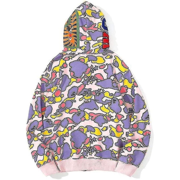 Shark Ape Bape Huppari Camo-Painatus Polyesteri Neule Rentoutunut Löysä Vetoketju Huppari Takki Miehille Naisille Pink M