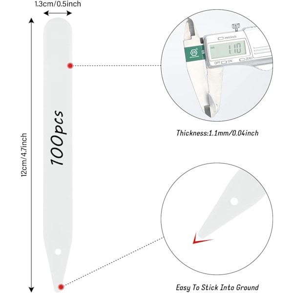 100 stk 12CM plastplantetiketter hagehengende etiketter, hvite