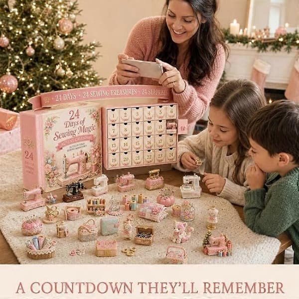 Adventskalender med juletema og søm - 24 esker med samleobjekter i blind box (2D-versjon)