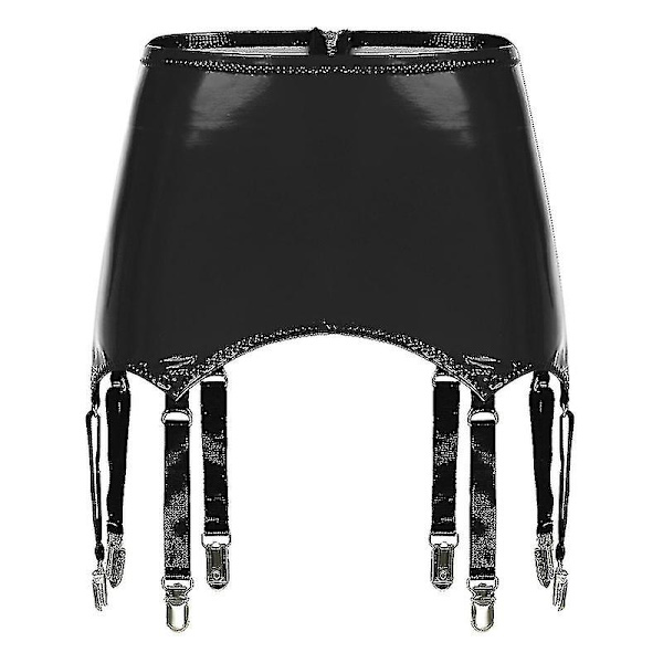 Dames Patentlæder Strømper med Metalspænder Suspenderbælte Clubwear Sceneoptræden Rave Black L