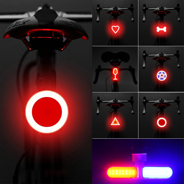 Smart sykkelbaklys Ultralyssterkt, oppladbart sykkellys, IPX6 vanntett LED-sykkellys, 5-modus sykkelbaklys passer til alle landeveissykler O shape