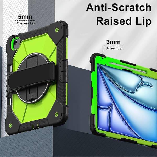 Case for iPad Air 13 (2024) Silicone+PC Stand Tablet Protection with Hand Strap, Shoulder Strap