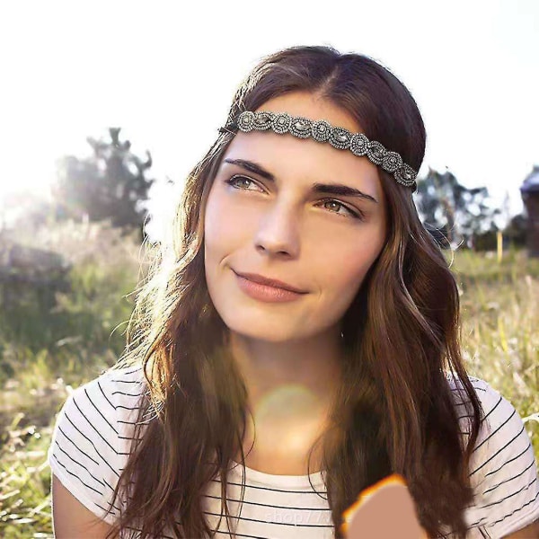 Hippiekostymesett, 60-talls 70-talls hippiekostymetilbehørsett, inkluderer kvastvest og Boho pannebånd og øredobber og solbriller, ermeløs frin A3