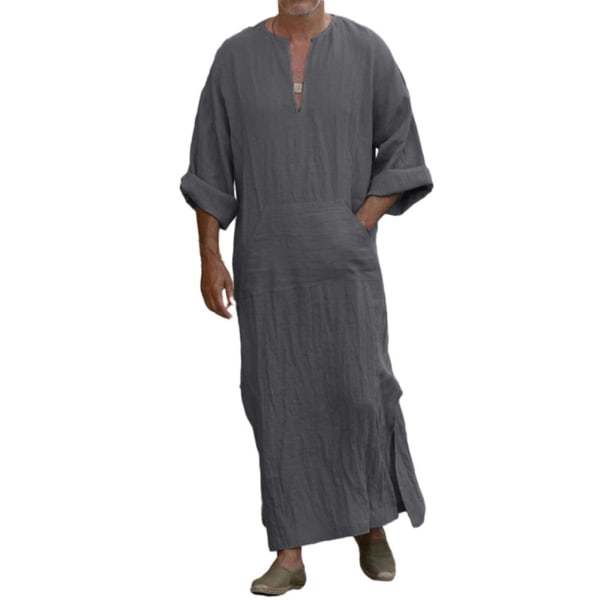 Mens Arab Muslim Long Robe Clothes Casual Middle East Islamic Thobe Kaftan Robes