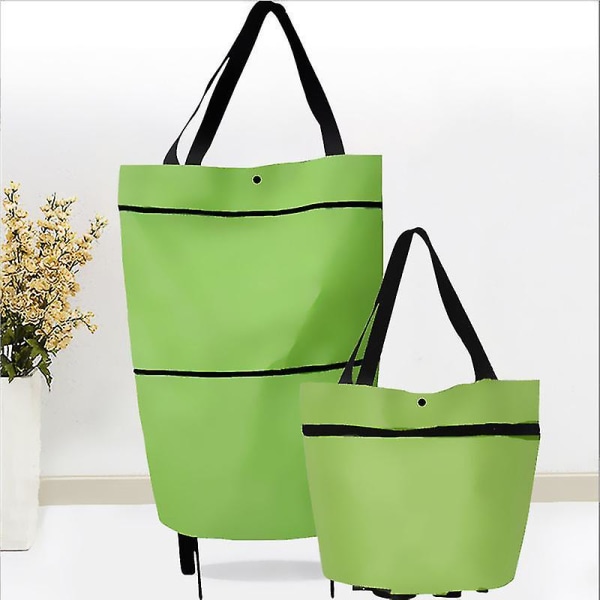 2 i 1 sammenleggbar handlevogn Sammenleggbar totrinns glidelås sammenleggbar handlepose med hjul sammenleggbar Green