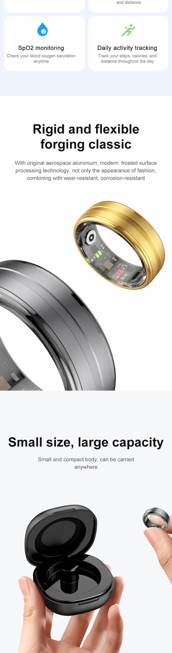 Smart sundhedsring - RNCYN - Puls - Søvntracker - Multisport - 5 ATM Vandtæt - APP-kontrol