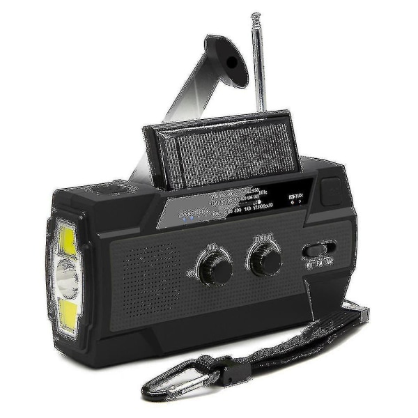 Högkvalitativ Säljknapp 4000maha AM/FM/NOAA Ficklampa Läslampa Handvev Solenergi Överlevnad Nödradio Black