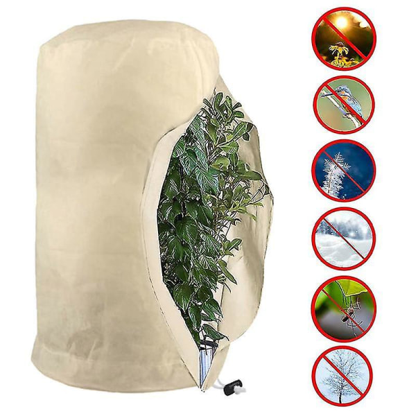 Frostbeskyttelsesposer for planter, gjenbrukbart plantebeskyttelsestrekk med snøring, hagefleeceposer vinter Beige L-120x180cm