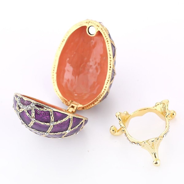 Krystal-emaljeret påske Fabergé-æg smykkeskrin ring øreringe russisk etui Hk Red 5x10cm
