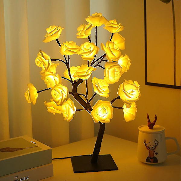 Rose-treelampe, lys opp rosebladtre med 24 LED-lamper, perfekt som nattlampe for jenter eller dekorative lamper for stuen. White
