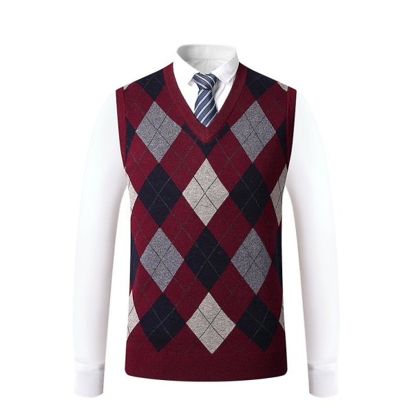 Yynuda Cashmere Pullover til mænd i uldblanding ærmeløs strikket sweater med V-hals Wine red 2XL